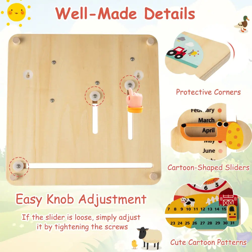 Montessori Wooden Toy for Toddlers Educational Learning Clock Toy About Season - Learning Toys
