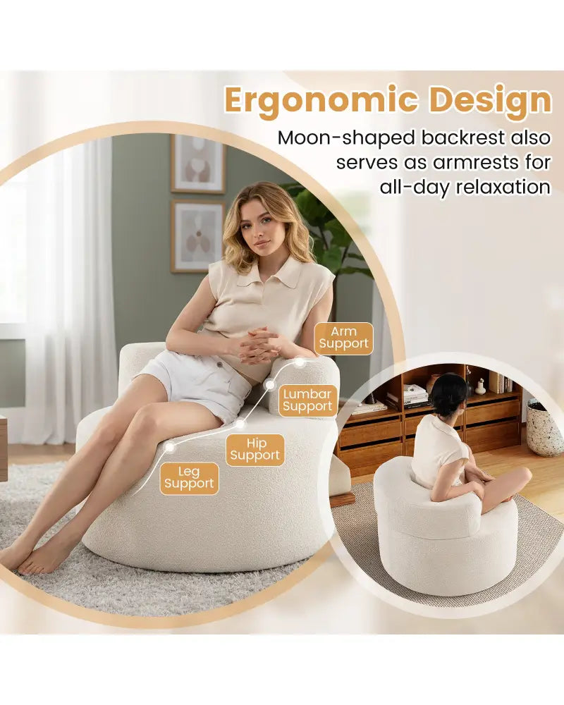 Moon-Shaped Floor Single Sofa Chair with Soft Teddy Fleece-Beige - Beige - Sofas & Loveseats