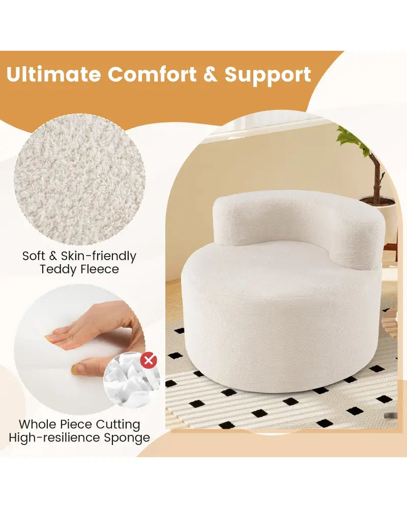 Moon-Shaped Floor Single Sofa Chair with Soft Teddy Fleece-Beige - Beige - Sofas & Loveseats