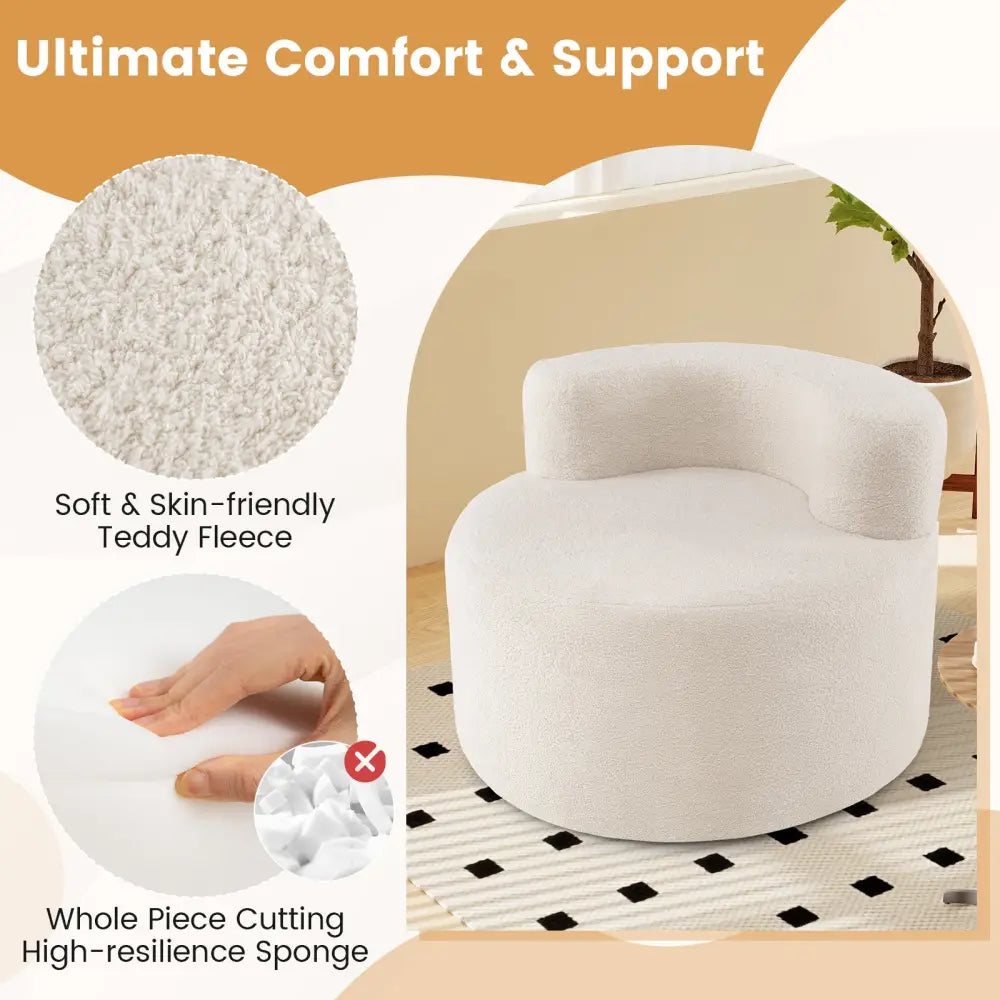 Moon-Shaped Floor Single Sofa Chair with Soft Teddy Fleece-Beige - Beige - Sofas & Loveseats