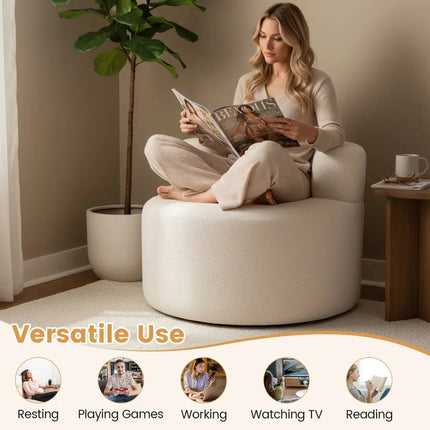 Moon-Shaped Floor Single Sofa Chair with Soft Teddy Fleece-Beige - Beige - Sofas & Loveseats