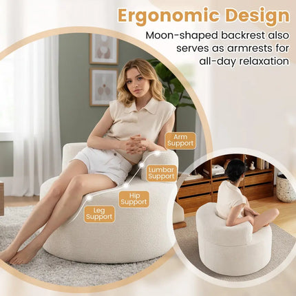 Moon-Shaped Floor Single Sofa Chair with Soft Teddy Fleece-Beige - Beige - Sofas & Loveseats