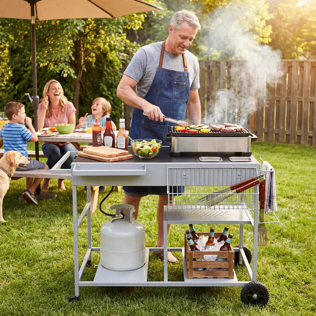 Movable Grill Table with 2 Spice Containers and Station for Backyard and BBQ-Black - Black - Outdoor Grills