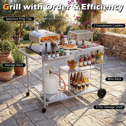Movable Grill Table with 2 Spice Containers and Station for Backyard and BBQ-Black - Black - Outdoor Grills