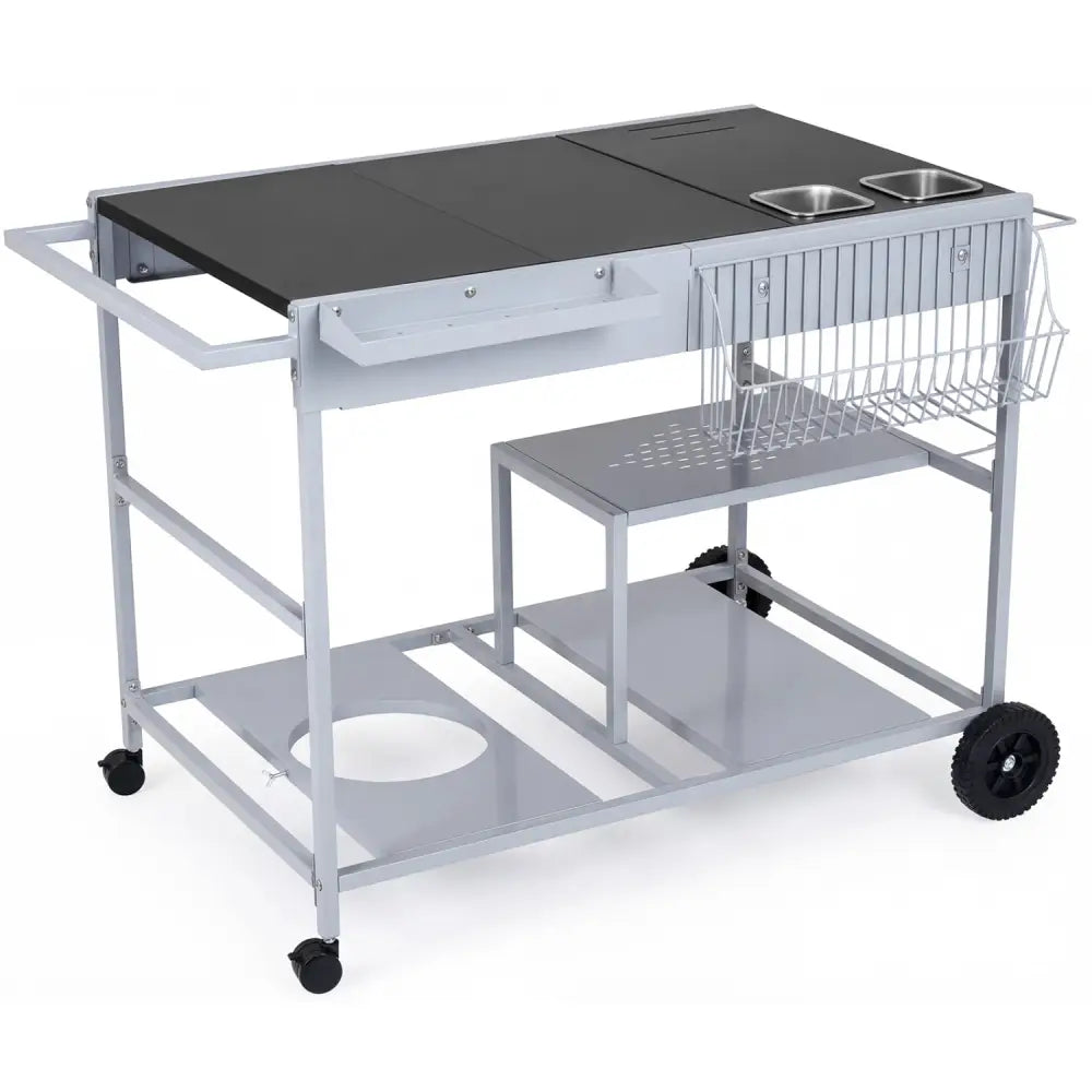 Movable Grill Table with 2 Spice Containers and Station for Backyard and BBQ-Black - Black - Outdoor Grills