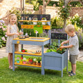 Mud Kitchen Set for Kids with Running Water Reservoir and Plant Pots for 3+-Yellow - Yellow - Play Kitchen Sets