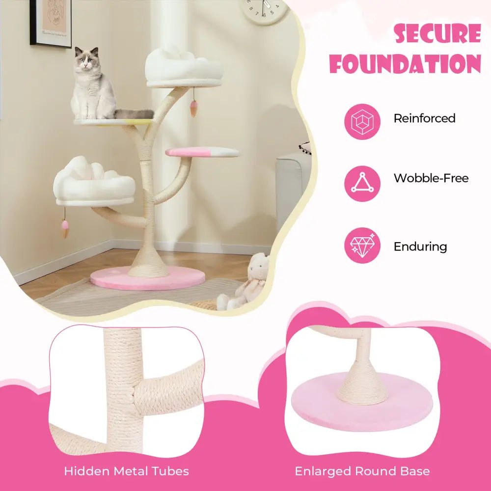 Multi-Layer Cat Tree Cat Tower with 2 Cat Perches 2 Platforms-Pink - Pink - Cat Trees Condos & Scratchers
