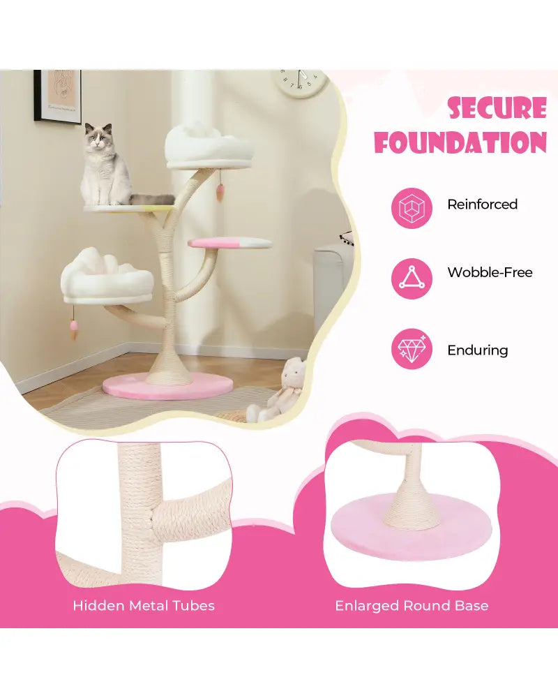 Multi-Layer Cat Tree Cat Tower with 2 Cat Perches 2 Platforms-Pink - Pink - Cat Trees Condos & Scratchers