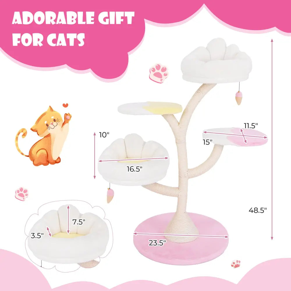 Multi-Layer Cat Tree Cat Tower with 2 Cat Perches 2 Platforms-Pink - Pink - Cat Trees Condos & Scratchers
