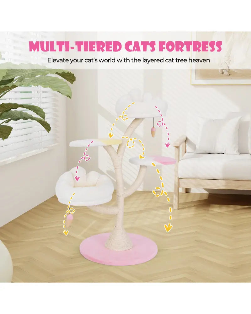 Multi-Layer Cat Tree Cat Tower with 2 Cat Perches 2 Platforms-Pink - Pink - Cat Trees Condos & Scratchers