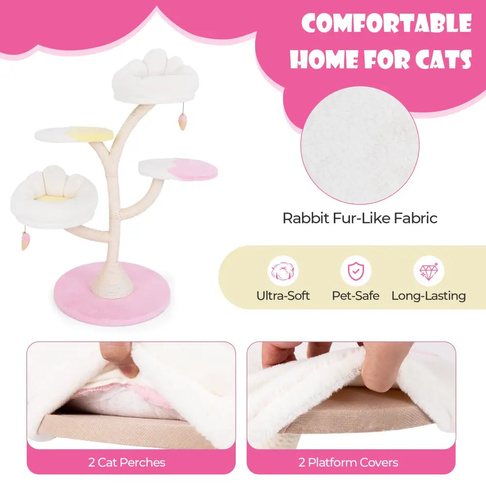 Multi-Layer Cat Tree Cat Tower with 2 Cat Perches 2 Platforms-Pink - Pink - Cat Trees Condos & Scratchers