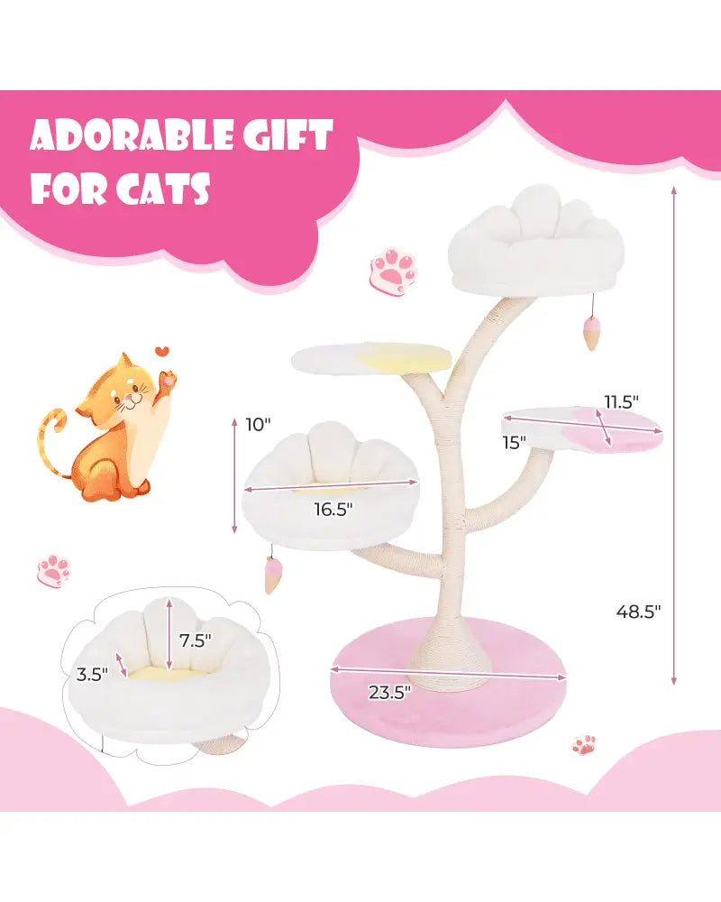 Multi-Layer Cat Tree Cat Tower with 2 Cat Perches 2 Platforms-Pink - Pink - Cat Trees Condos & Scratchers