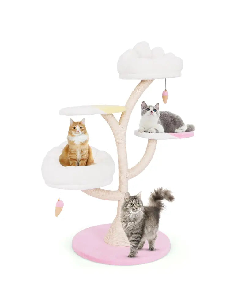 Multi-Layer Cat Tree Cat Tower with 2 Cat Perches 2 Platforms-Pink - Pink - Cat Trees Condos & Scratchers