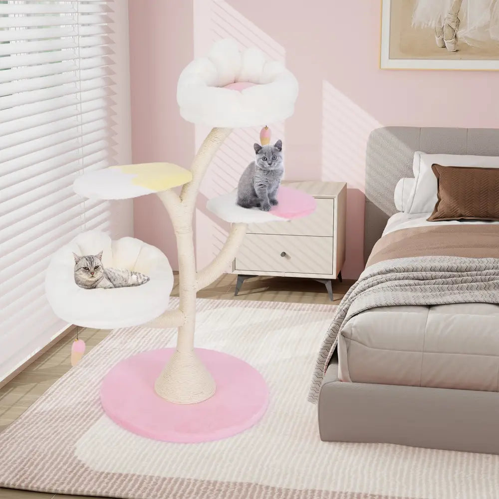 Multi-Layer Cat Tree Cat Tower with 2 Cat Perches 2 Platforms-Pink - Pink - Cat Trees Condos & Scratchers