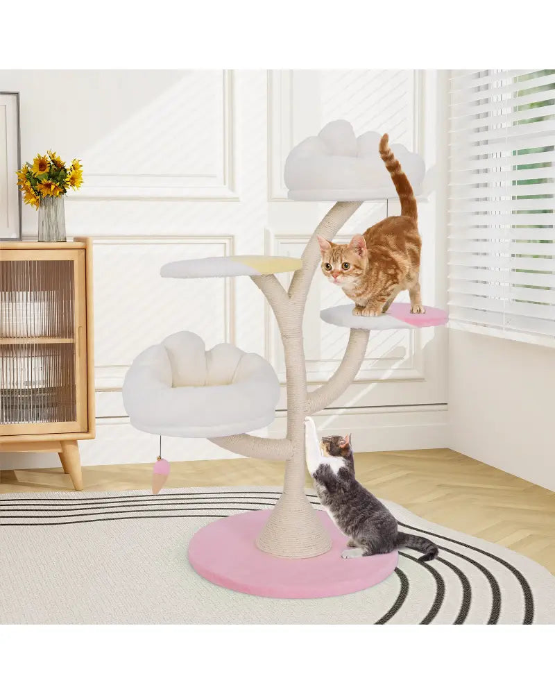 Multi-Layer Cat Tree Cat Tower with 2 Cat Perches 2 Platforms-Pink - Pink - Cat Trees Condos & Scratchers