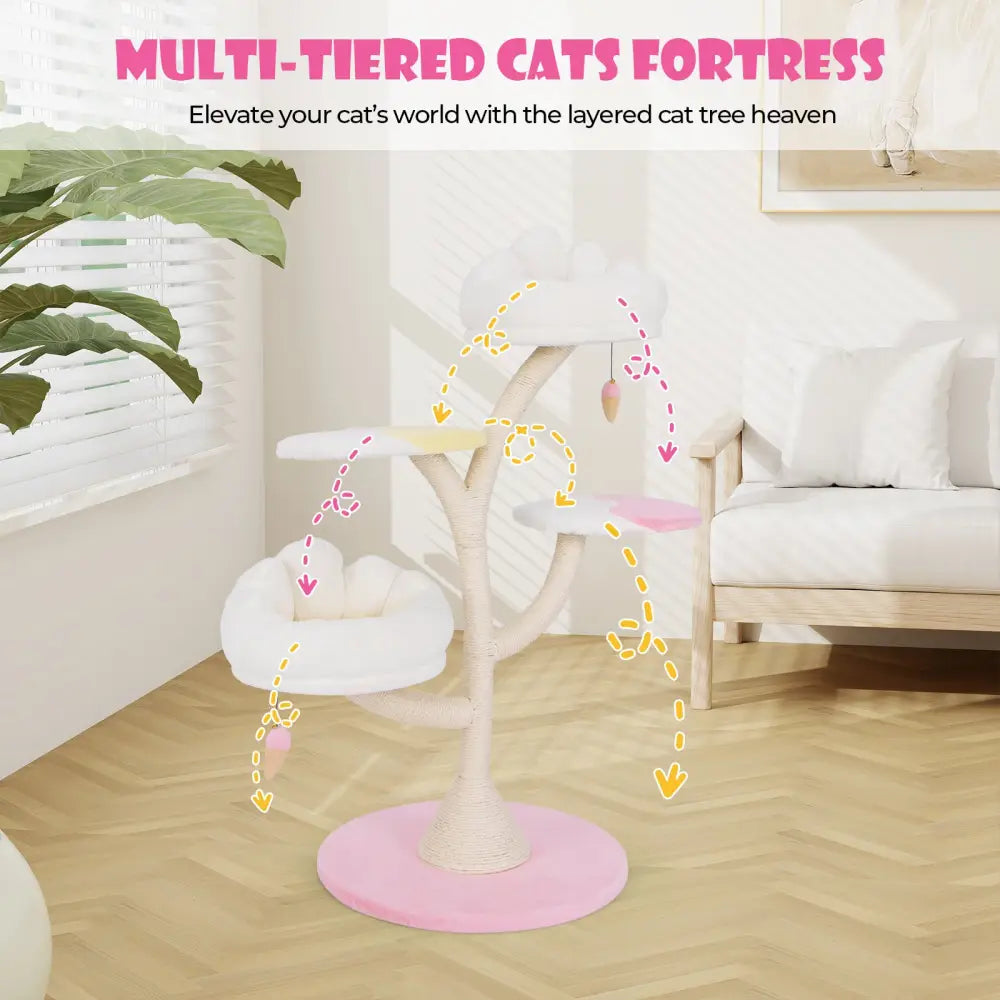 Multi-Layer Cat Tree Cat Tower with 2 Cat Perches 2 Platforms-Pink - Pink - Cat Trees Condos & Scratchers