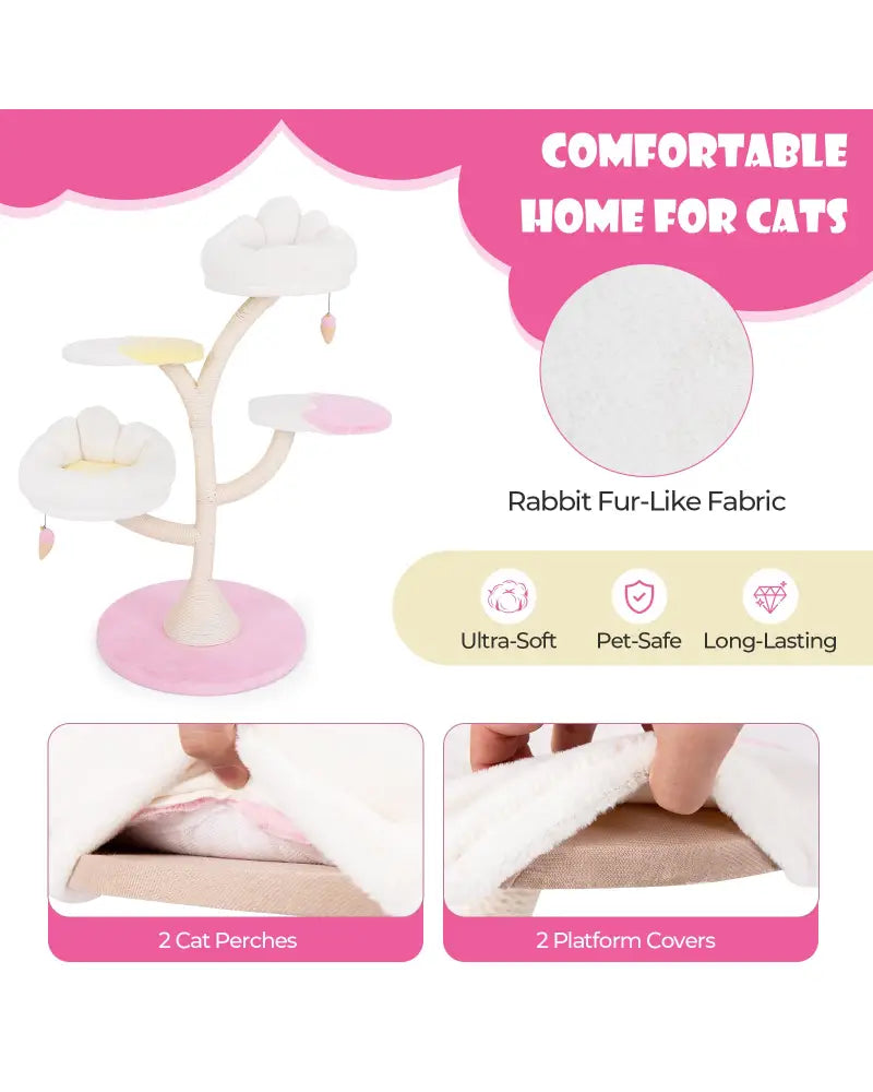 Multi-Layer Cat Tree Cat Tower with 2 Cat Perches 2 Platforms-Pink - Pink - Cat Trees Condos & Scratchers