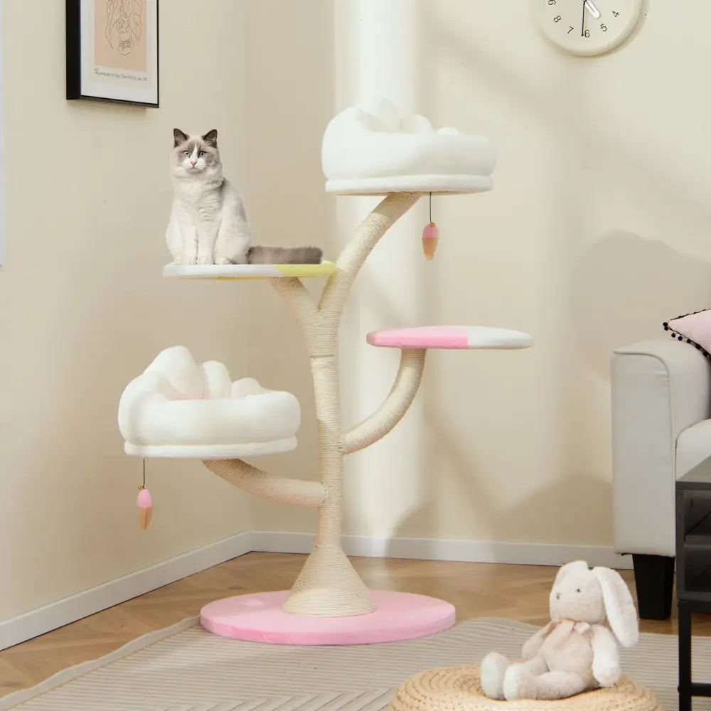Multi-Layer Cat Tree Cat Tower with 2 Cat Perches 2 Platforms-Pink - Pink - Cat Trees Condos & Scratchers