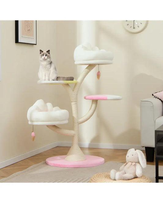 Multi-Layer Cat Tree Cat Tower with 2 Cat Perches 2 Platforms-Pink - Pink - Cat Trees Condos & Scratchers