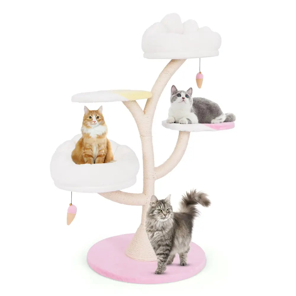 Multi-Layer Cat Tree Cat Tower with 2 Cat Perches 2 Platforms-Pink - Pink - Cat Trees Condos & Scratchers