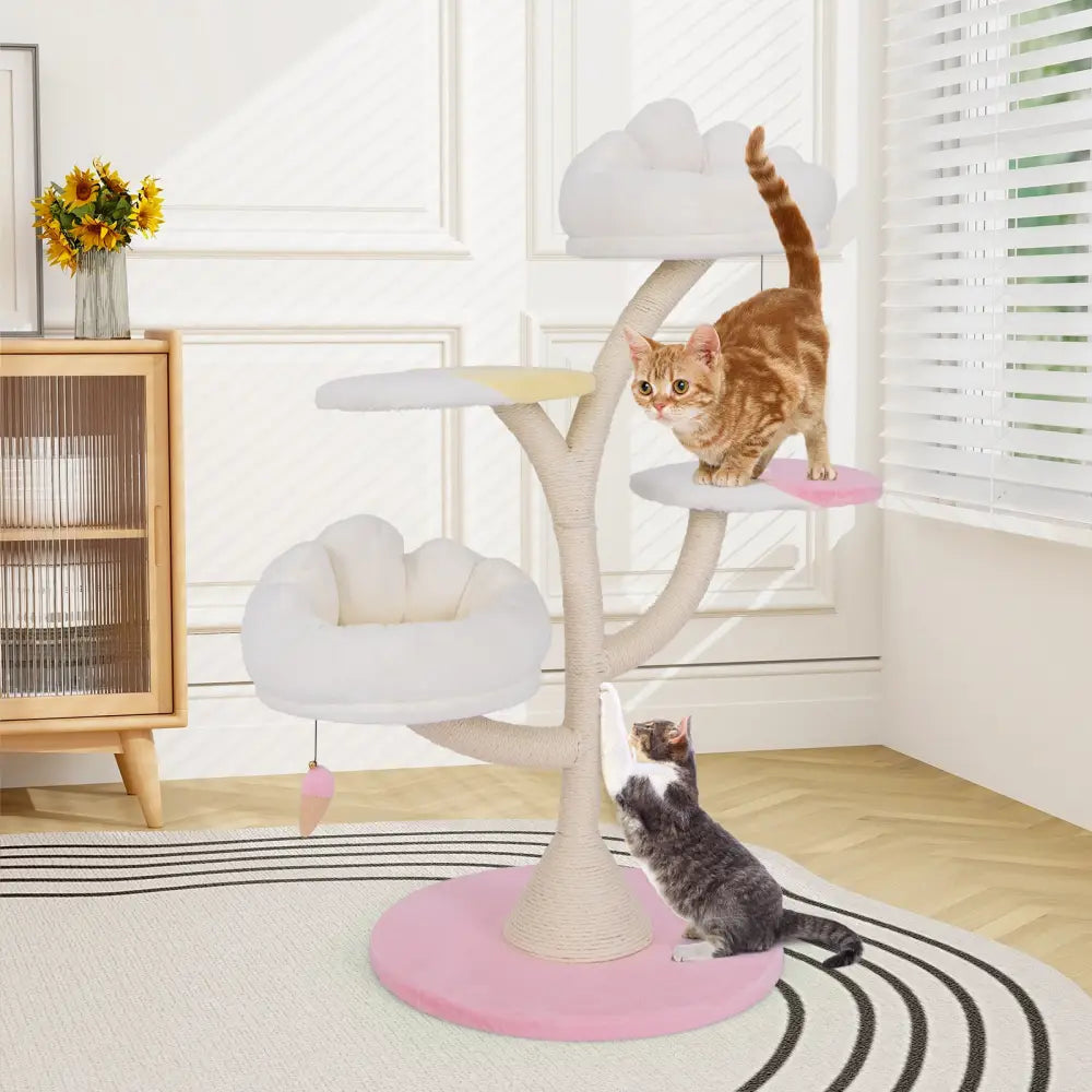 Multi-Layer Cat Tree Cat Tower with 2 Cat Perches 2 Platforms-Pink - Pink - Cat Trees Condos & Scratchers