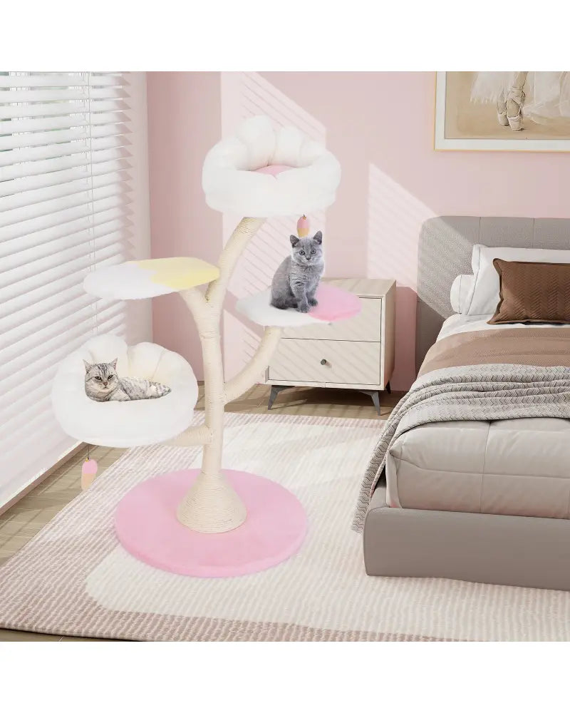 Multi-Layer Cat Tree Cat Tower with 2 Cat Perches 2 Platforms-Pink - Pink - Cat Trees Condos & Scratchers