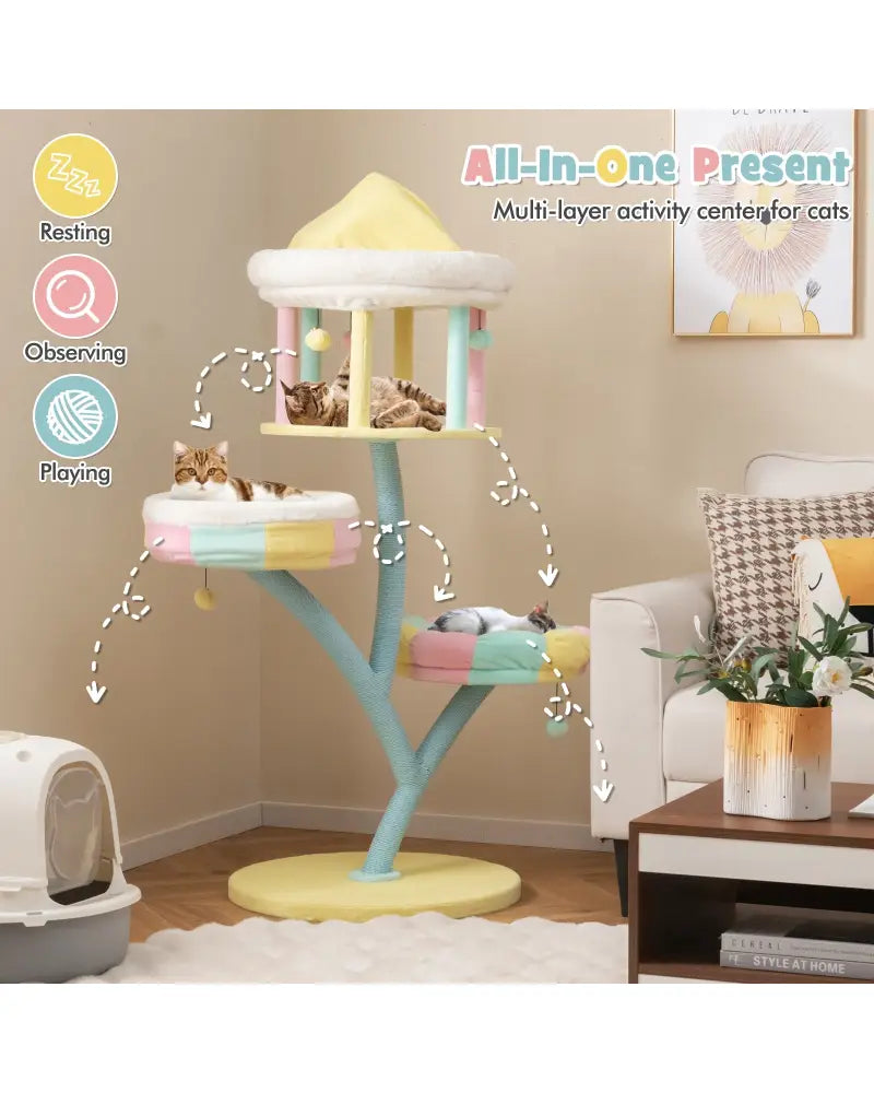 Multi-Layer Cat Tree with 2 Removable Perches Scratching Posts-Color - Color - Cat Trees Condos & Scratchers