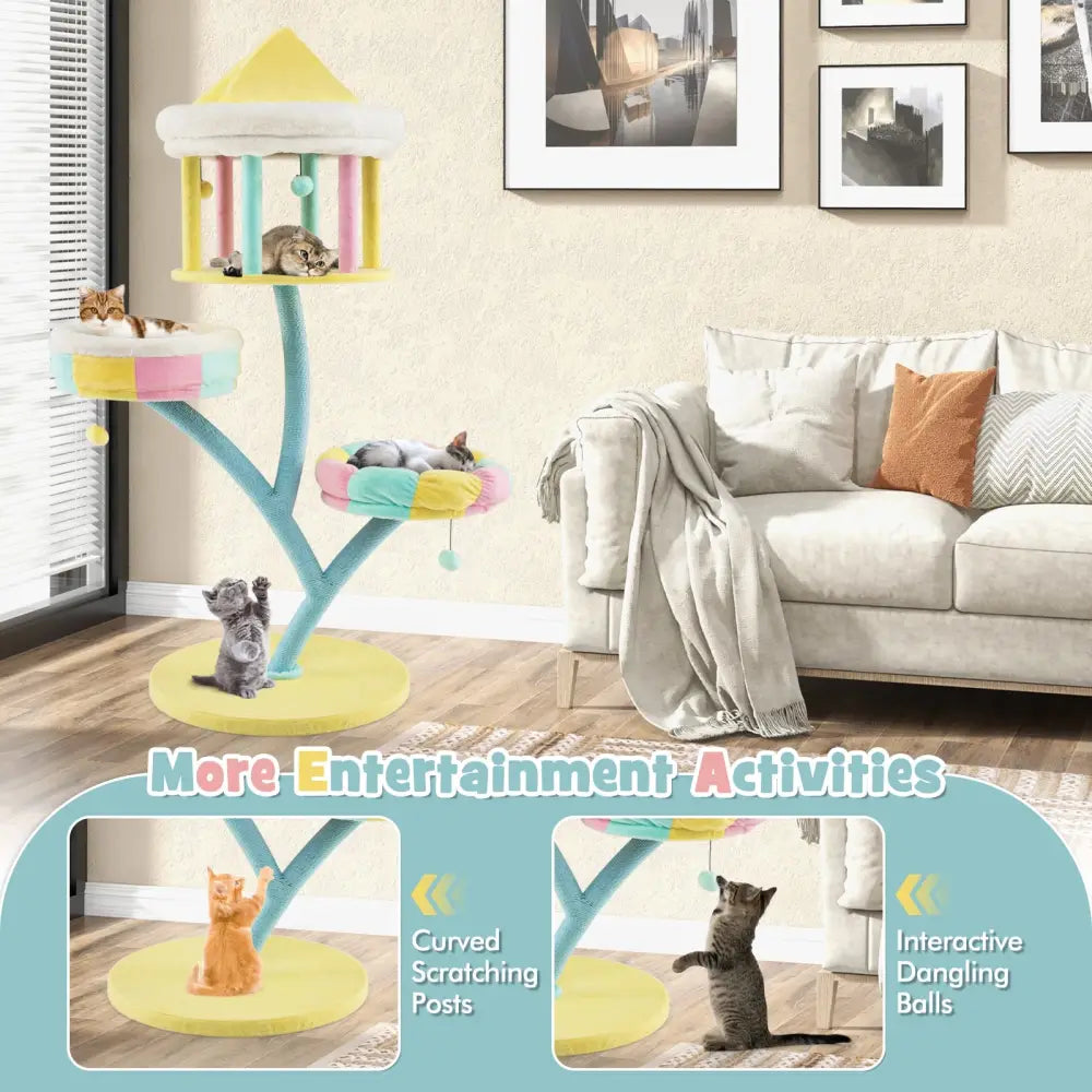Multi-Layer Cat Tree with 2 Removable Perches Scratching Posts-Color - Color - Cat Trees Condos & Scratchers
