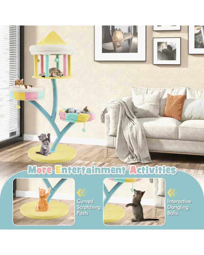 Multi-Layer Cat Tree with 2 Removable Perches Scratching Posts-Color - Color - Cat Trees Condos & Scratchers