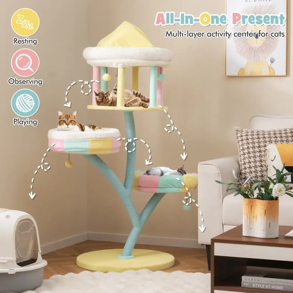 Multi-Layer Cat Tree with 2 Removable Perches Scratching Posts-Color - Color - Cat Trees Condos & Scratchers