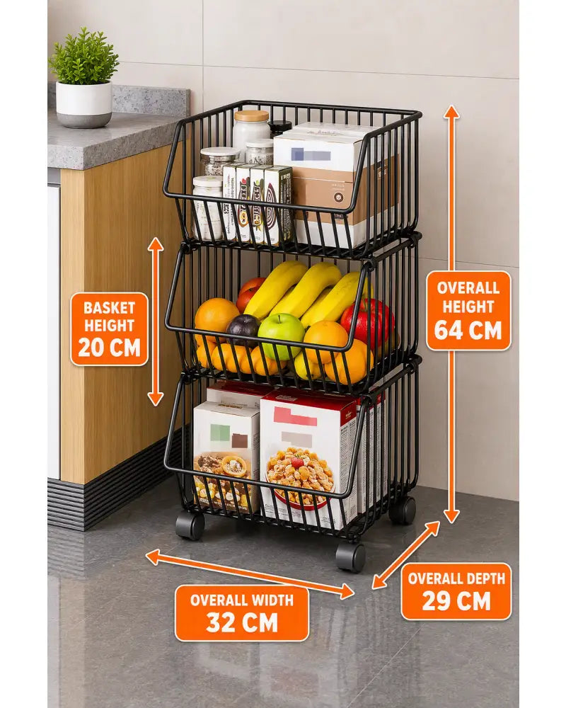 Multi-Layer Rolling Storage Cart – Movable Kitchen Fruit & Vegetable Organizer - D
