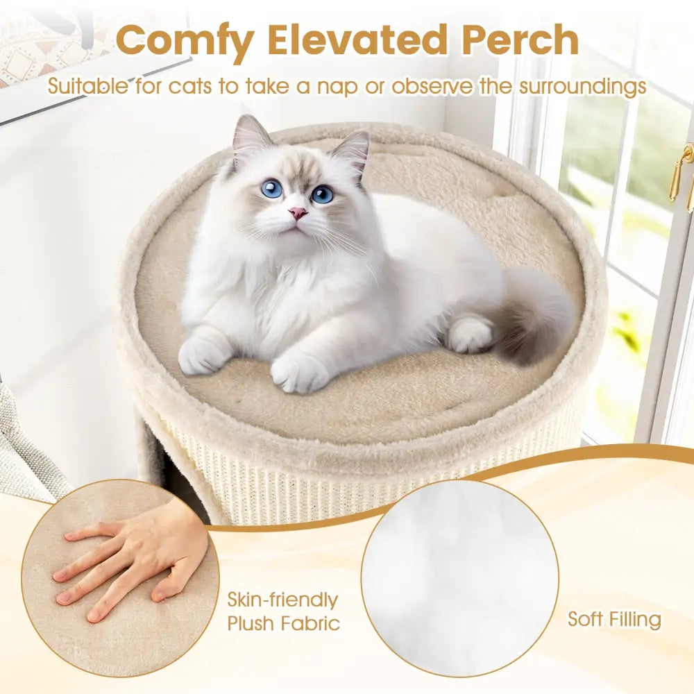 Multi-level Cat House with Sisal Scratching Pad-Beige - Beige - Cat Houses