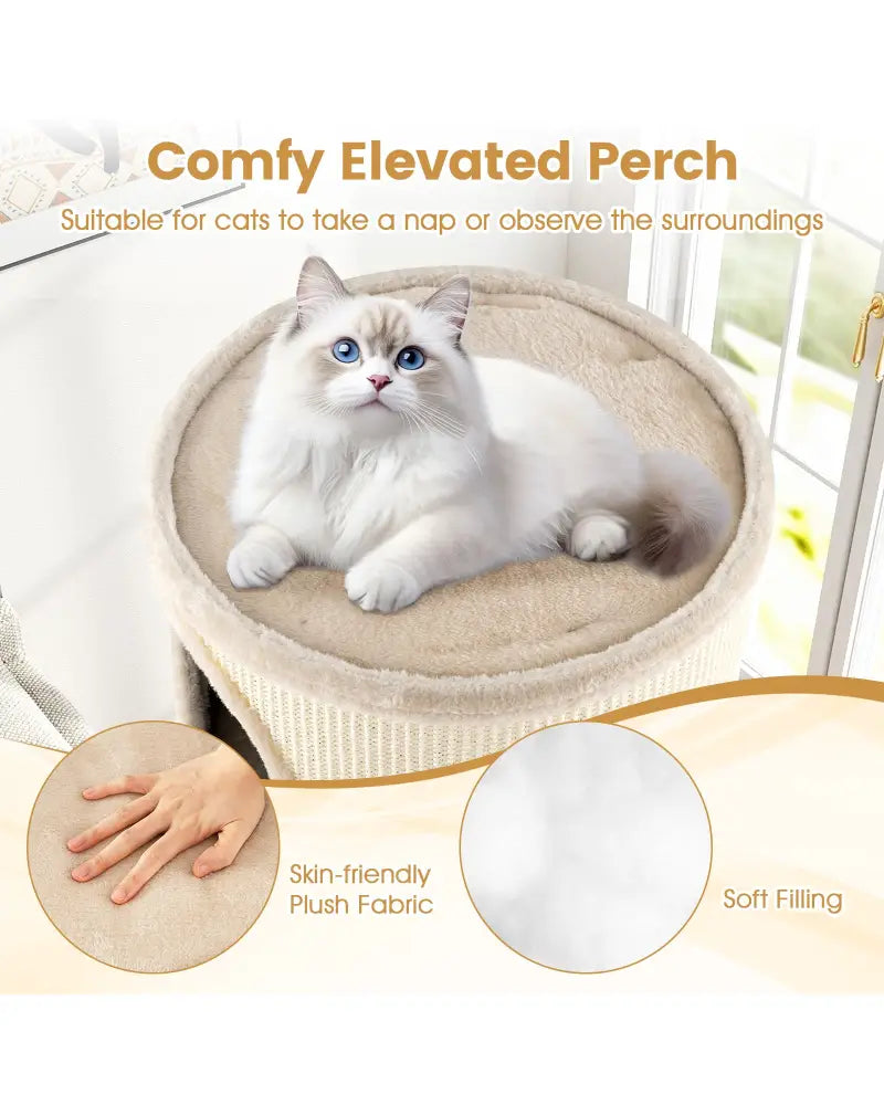 Multi-level Cat House with Sisal Scratching Pad-Beige - Beige - Cat Houses