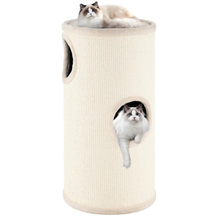 Multi-level Cat House with Sisal Scratching Pad-Beige - Beige - Cat Houses