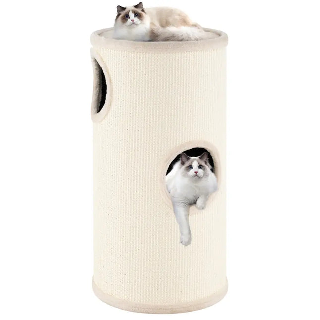 Multi-level Cat House with Sisal Scratching Pad-Beige - Beige - Cat Houses