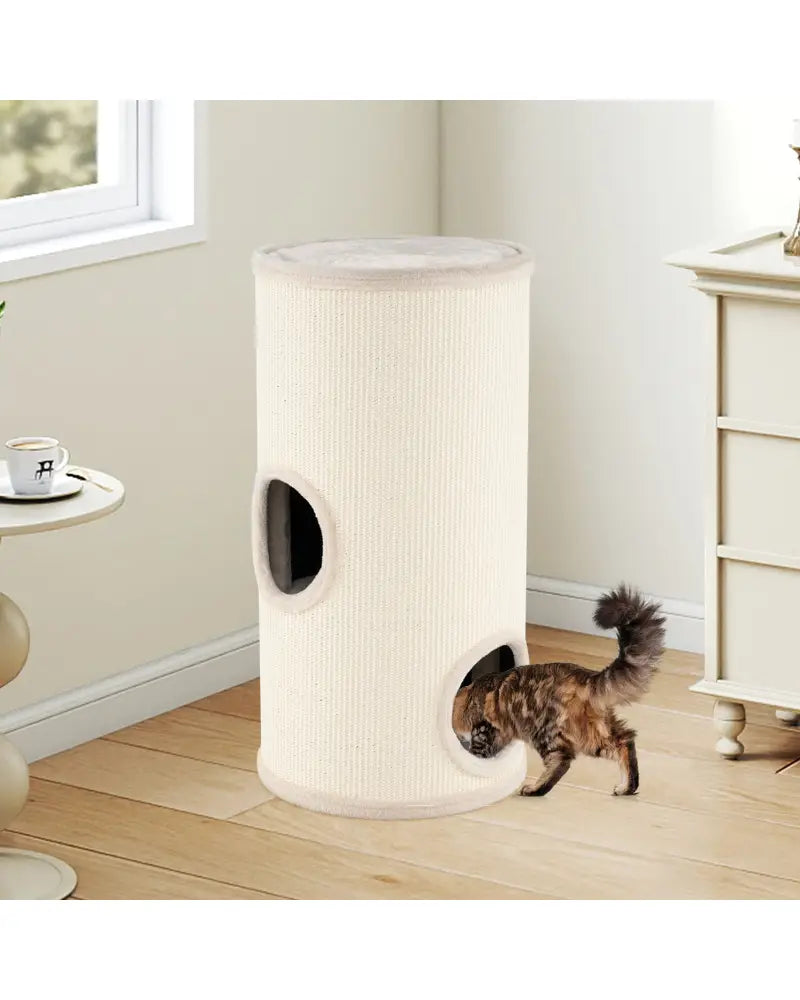 Multi-level Cat House with Sisal Scratching Pad-Beige - Beige - Cat Houses