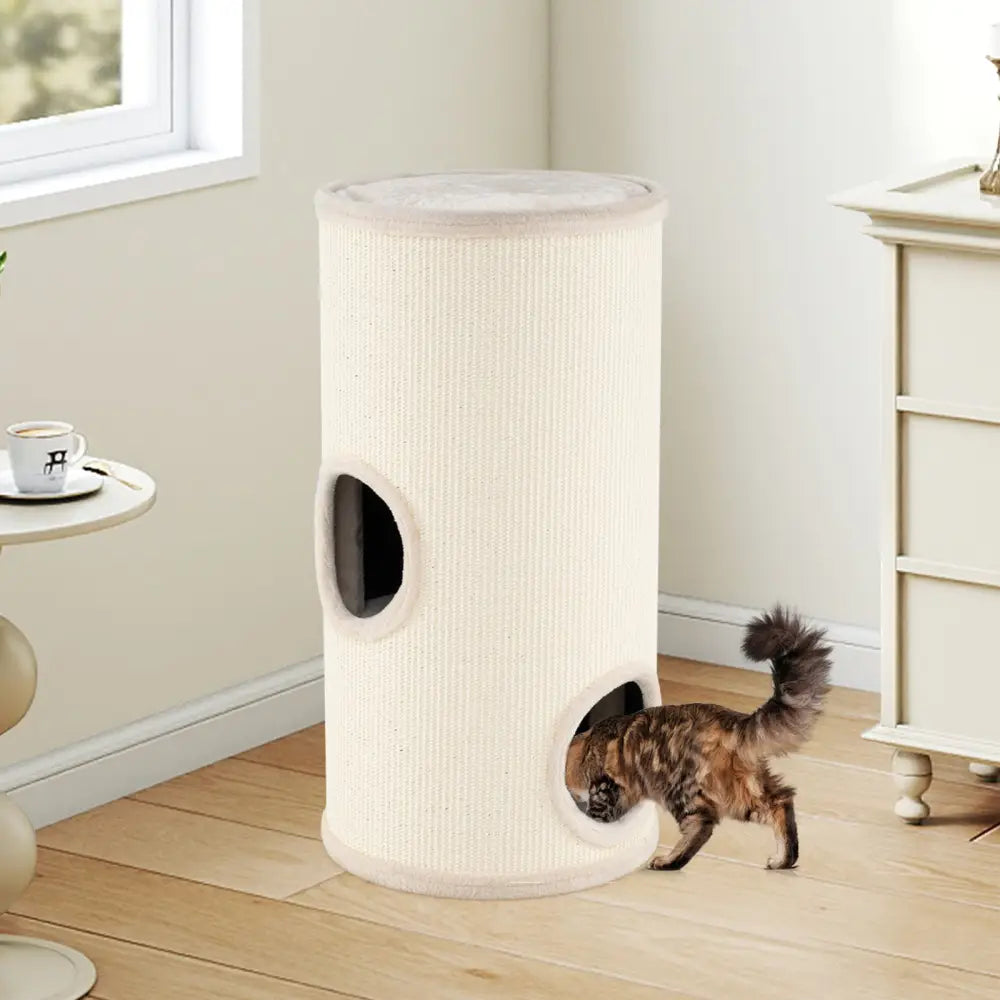 Multi-level Cat House with Sisal Scratching Pad-Beige - Beige - Cat Houses
