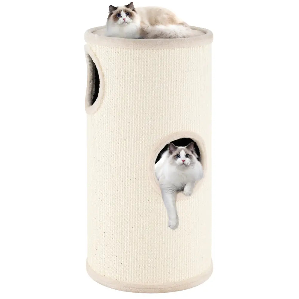 Multi-level Cat House with Sisal Scratching Pad-Beige - Beige - Cat Houses