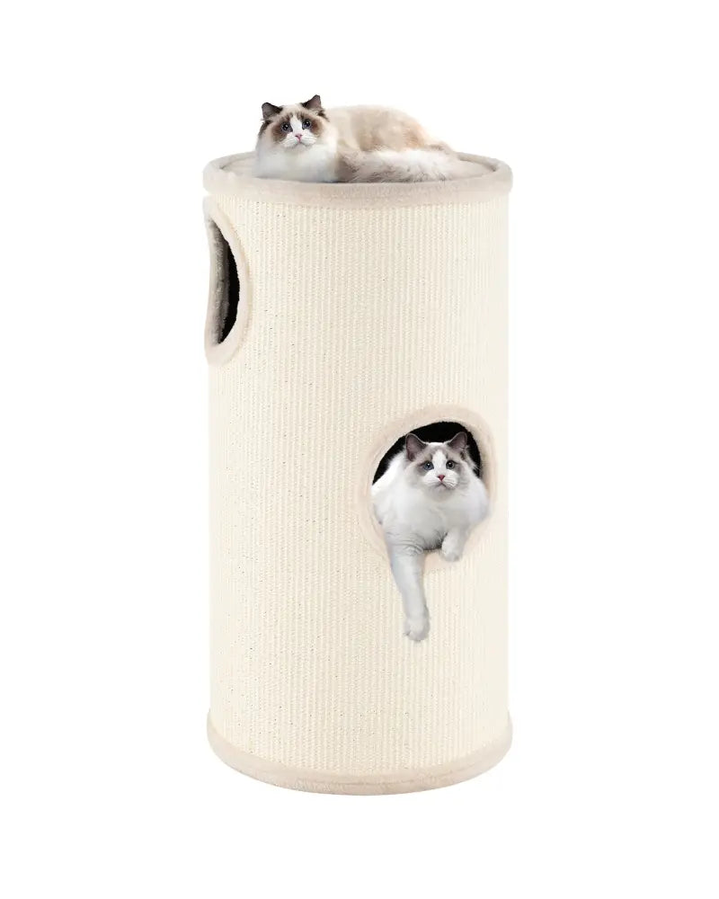 Multi-level Cat House with Sisal Scratching Pad-Beige - Beige - Cat Houses