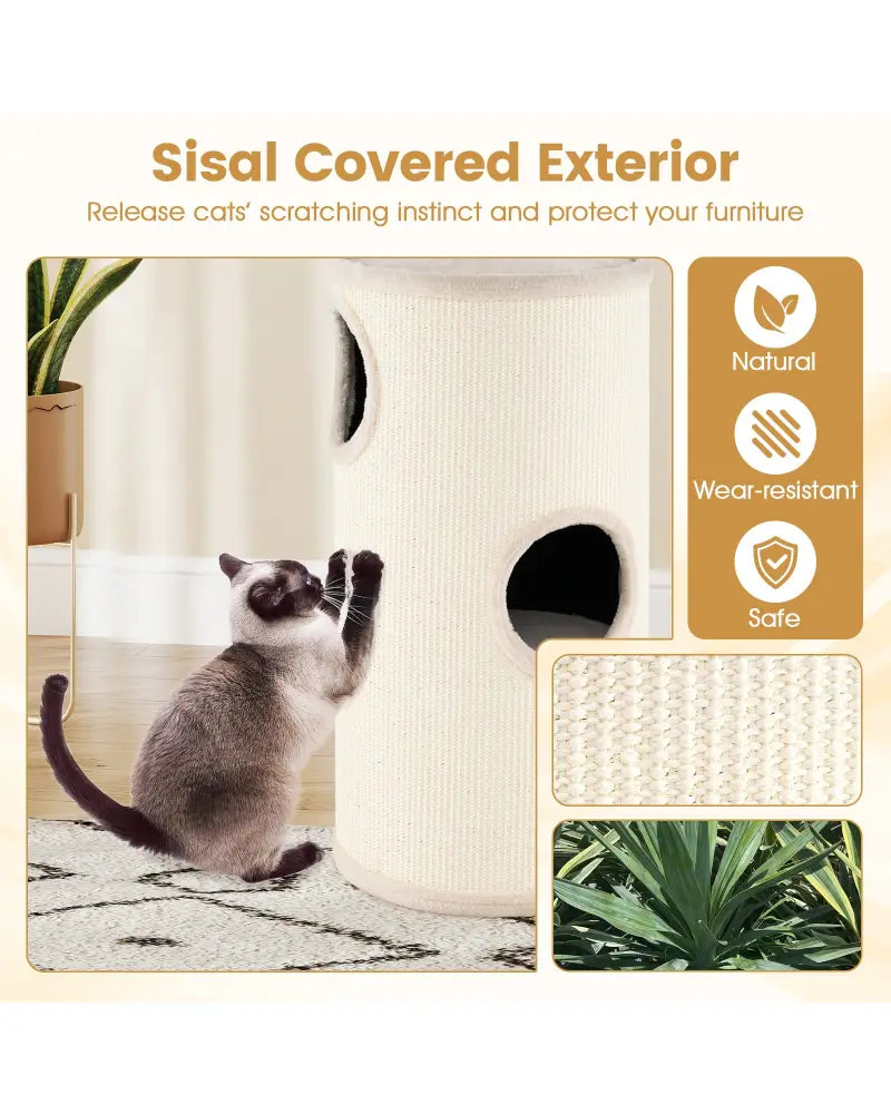 Multi-level Cat House with Sisal Scratching Pad-Beige - Beige - Cat Houses