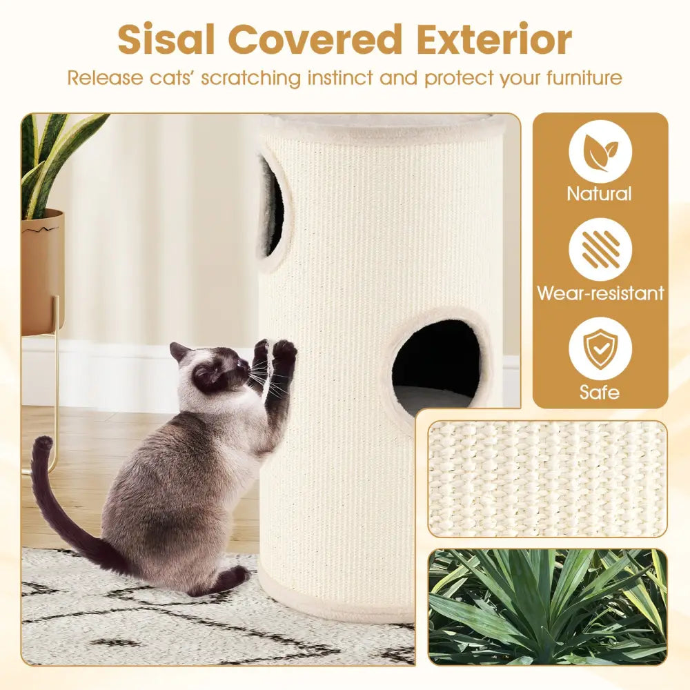 Multi-level Cat House with Sisal Scratching Pad-Beige - Beige - Cat Houses
