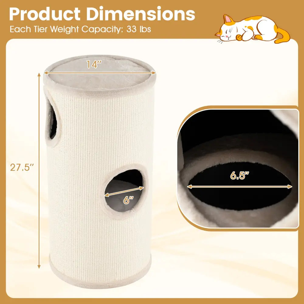 Multi-level Cat House with Sisal Scratching Pad-Beige - Beige - Cat Houses