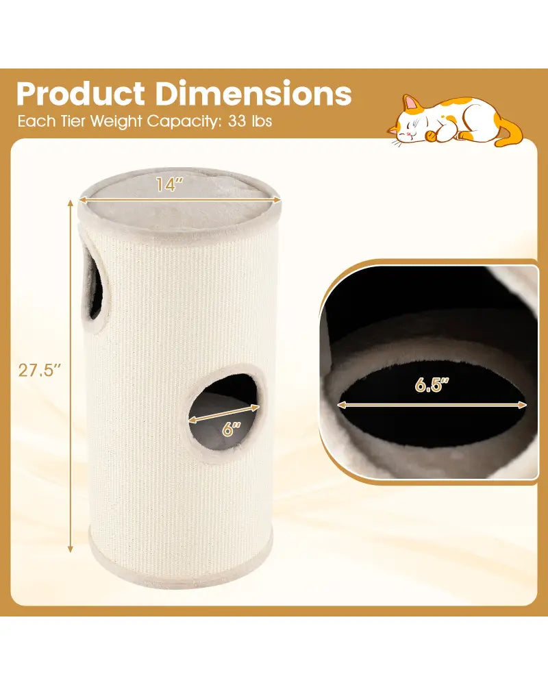 Multi-level Cat House with Sisal Scratching Pad-Beige - Beige - Cat Houses