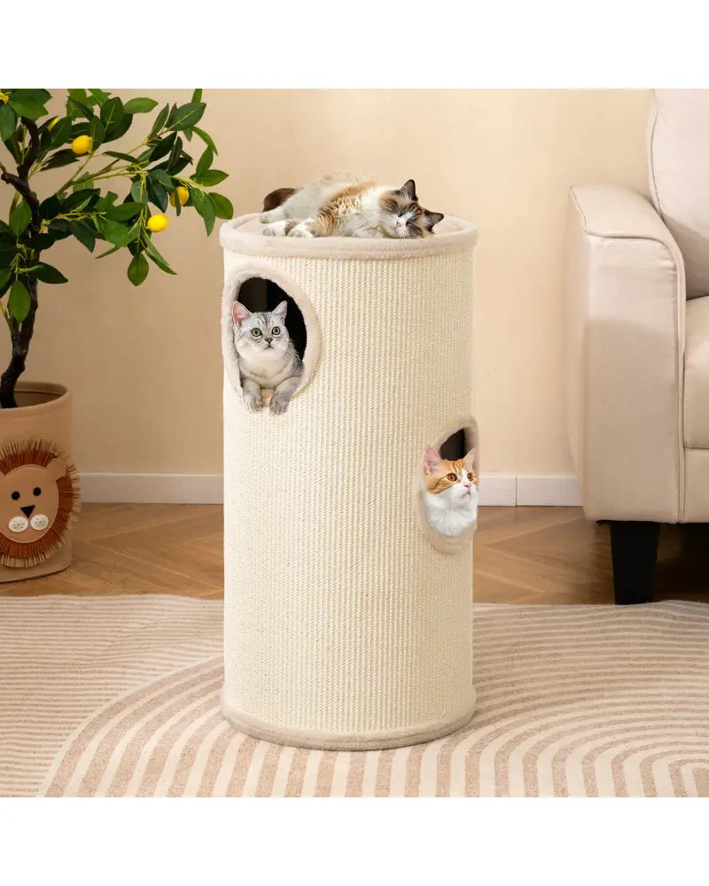 Multi-level Cat House with Sisal Scratching Pad-Beige - Beige - Cat Houses