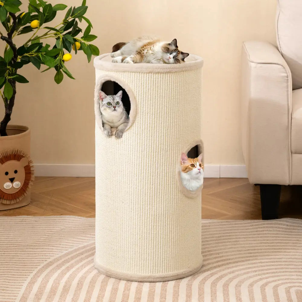 Multi-level Cat House with Sisal Scratching Pad-Beige - Beige - Cat Houses