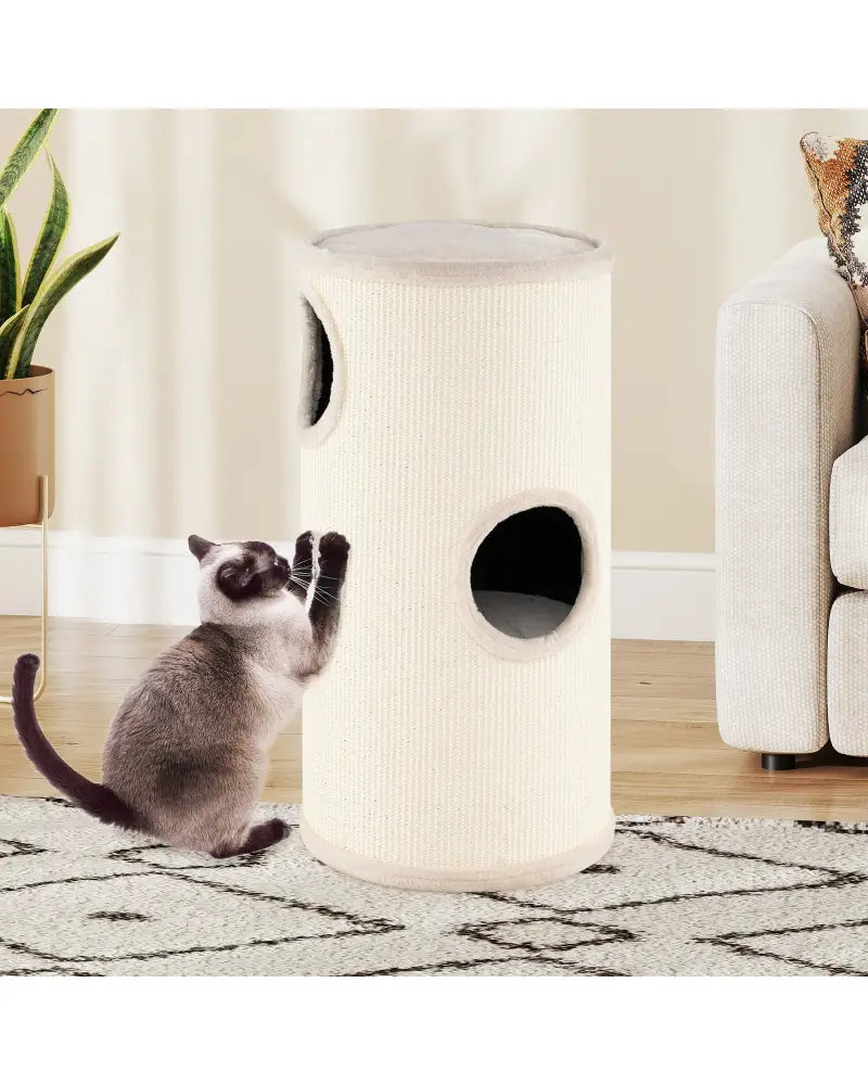 Multi-level Cat House with Sisal Scratching Pad-Beige - Beige - Cat Houses