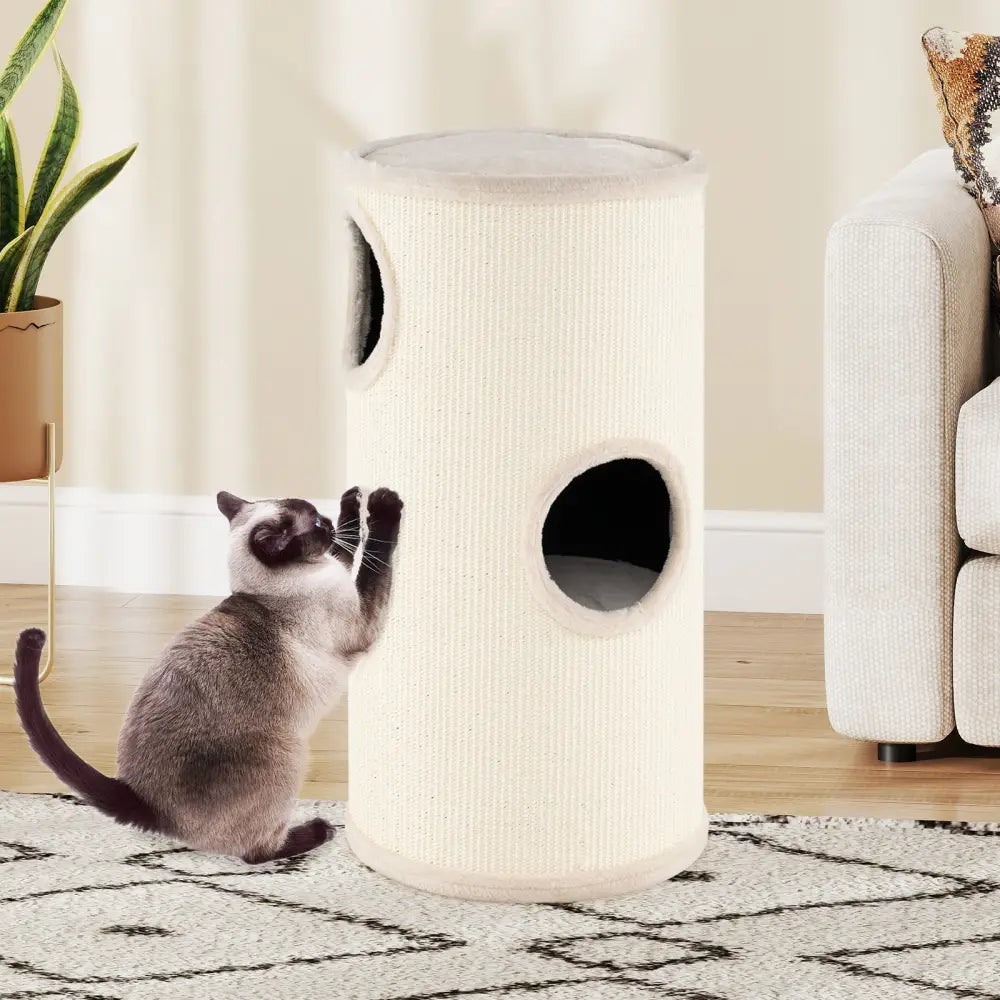 Multi-level Cat House with Sisal Scratching Pad-Beige - Beige - Cat Houses