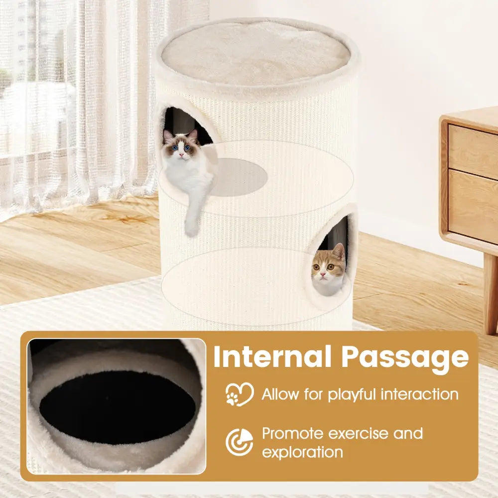 Multi-level Cat House with Sisal Scratching Pad-Beige - Beige - Cat Houses