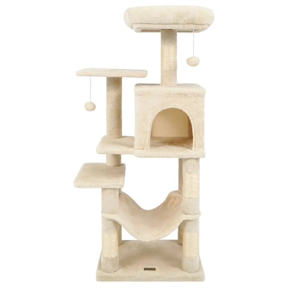 Multi-Level Cat Tower with 2-Door Condo and Padded Top Perch-Beige - Beige - Cat Trees Condos & Scratchers
