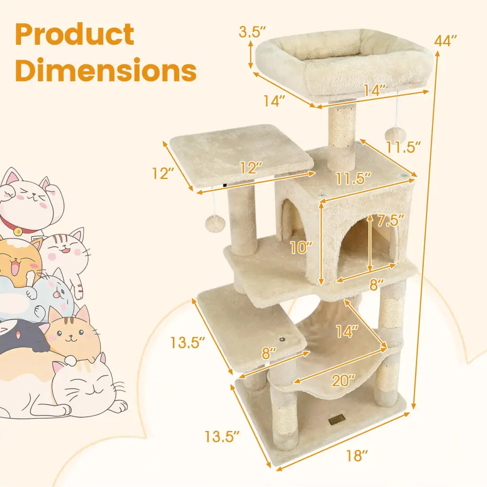 Multi-Level Cat Tower with 2-Door Condo and Padded Top Perch-Beige - Beige - Cat Trees Condos & Scratchers